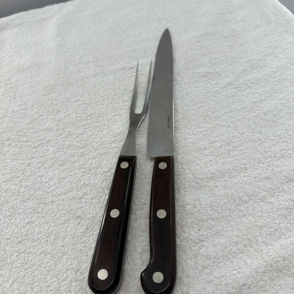 2-piece Stainless Steel Camillus USA Carving Knife Set. Wood Handles